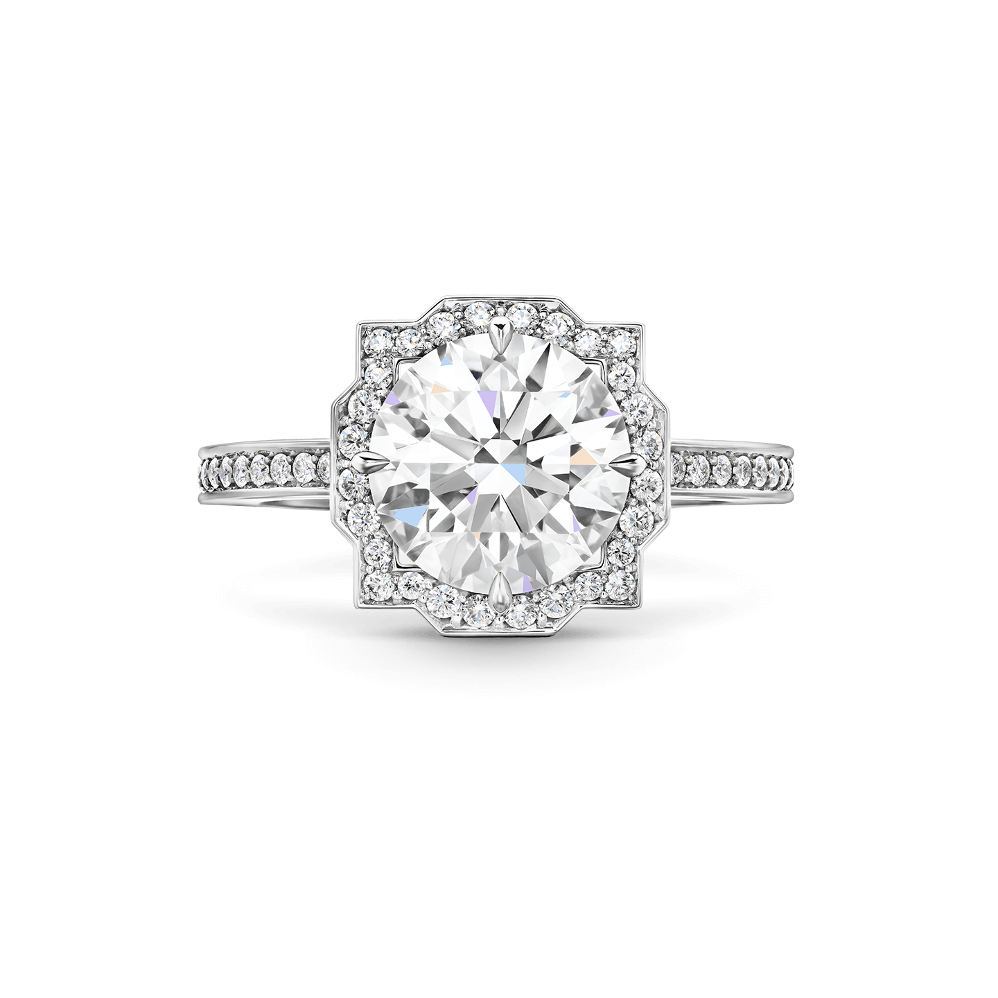 Front view of the Belle Round Brilliant Diamond Micropavé Engagement Ring