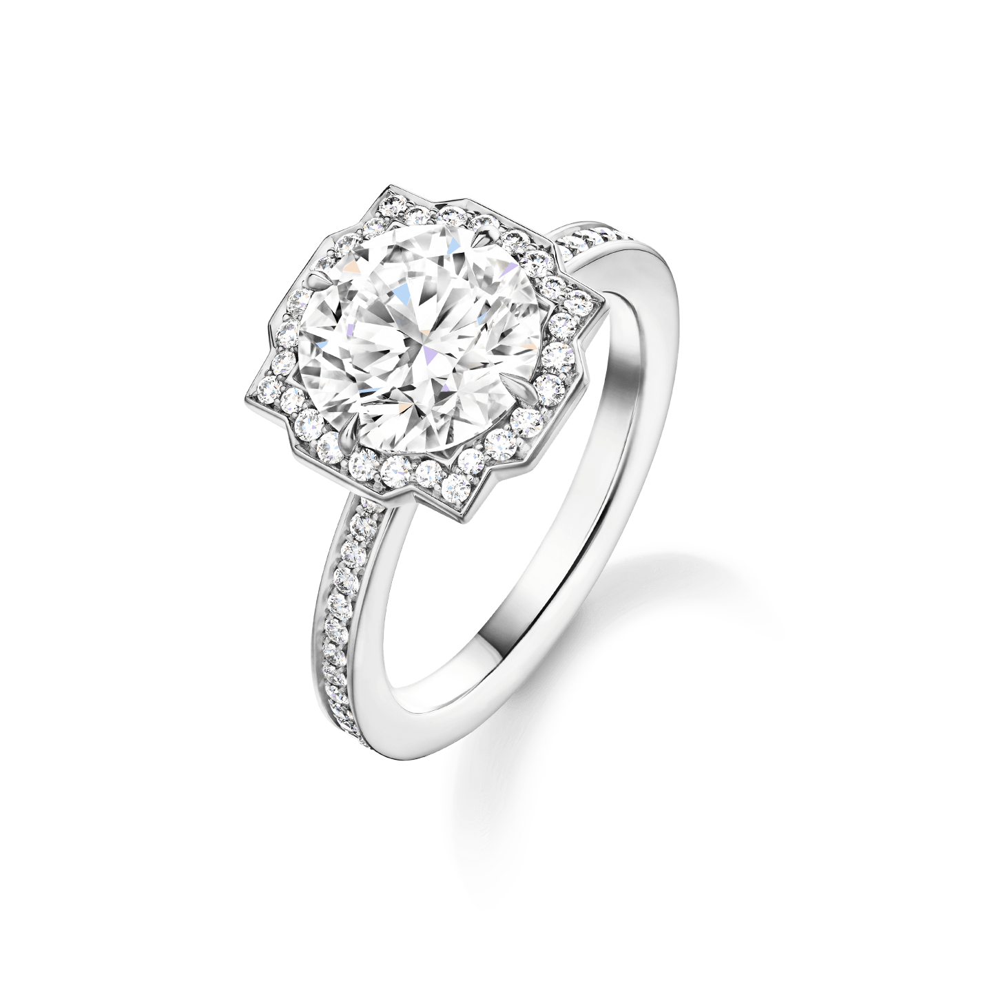 Angled view of the Belle Round Brilliant Diamond Micropavé Engagement Ring
