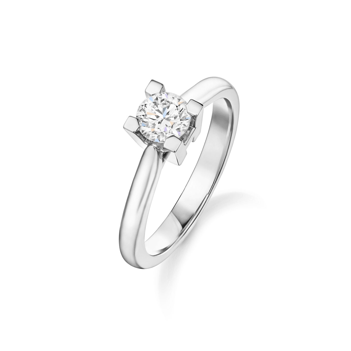Angled view of the HW Logo Round Brilliant Diamond Engagement Ring