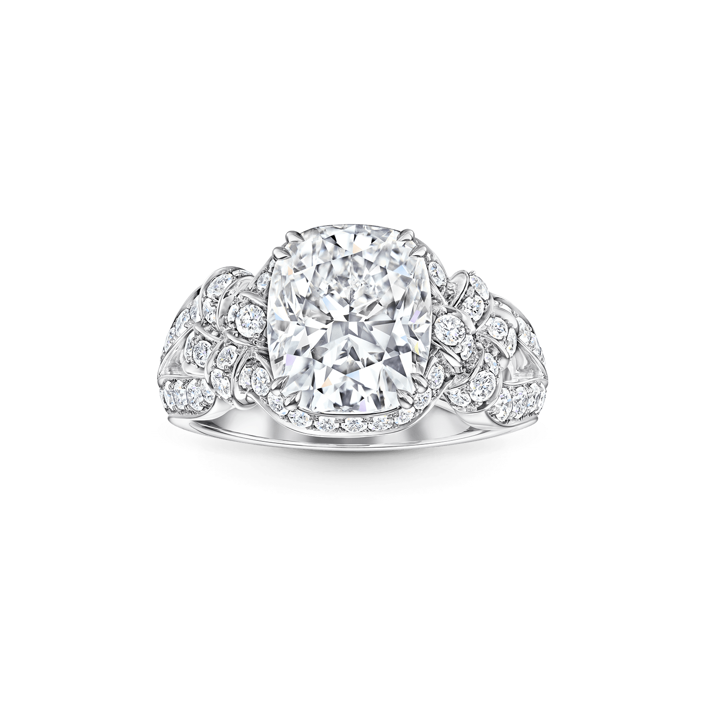 Front view of the Bridal Couture Cushion-Cut Diamond Engagement Ring