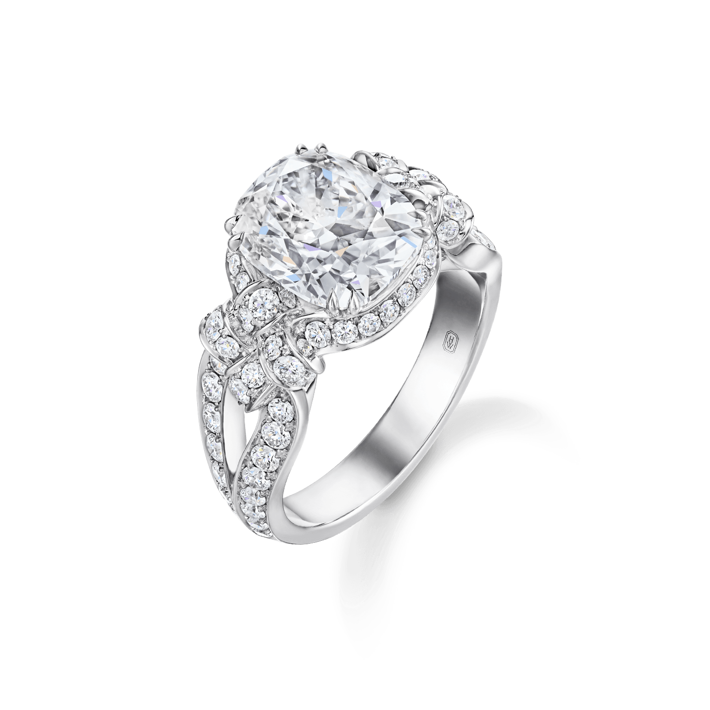 Angled view of the Bridal Couture Cushion-Cut Diamond Engagement Ring
