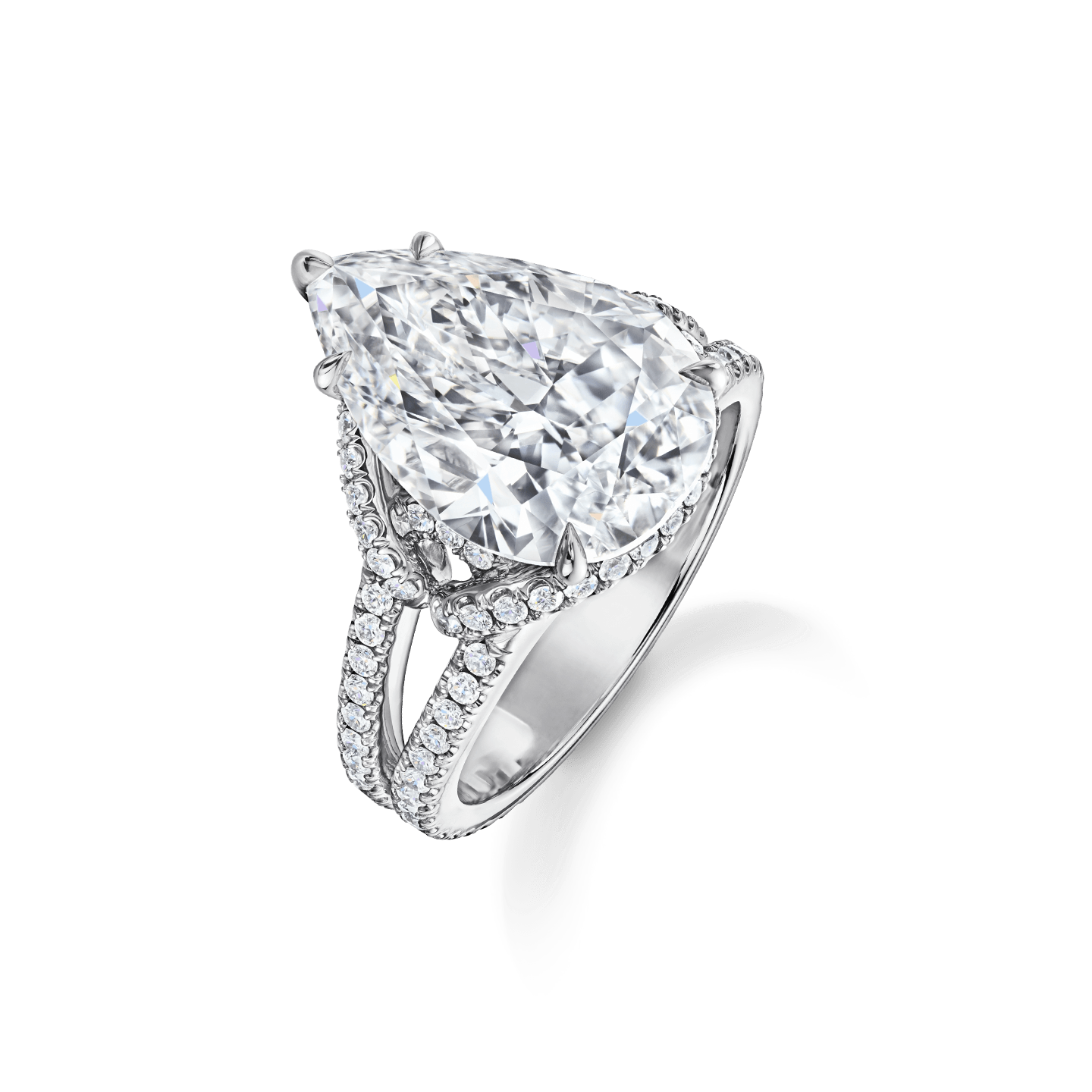 Angled view of the Bridal Couture Pear-Shaped Diamond Engagement Ring