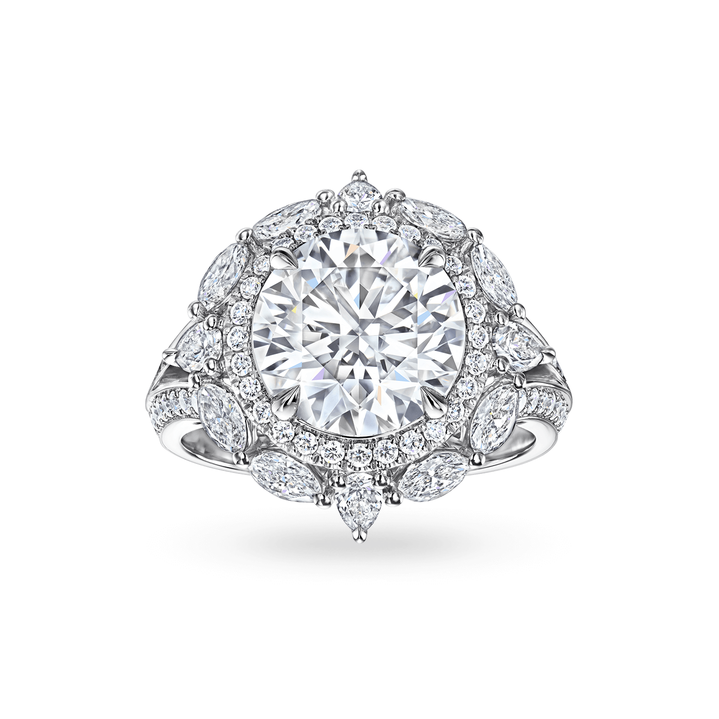 Bridal Couture圆形明亮式切工订婚钻戒正面视图