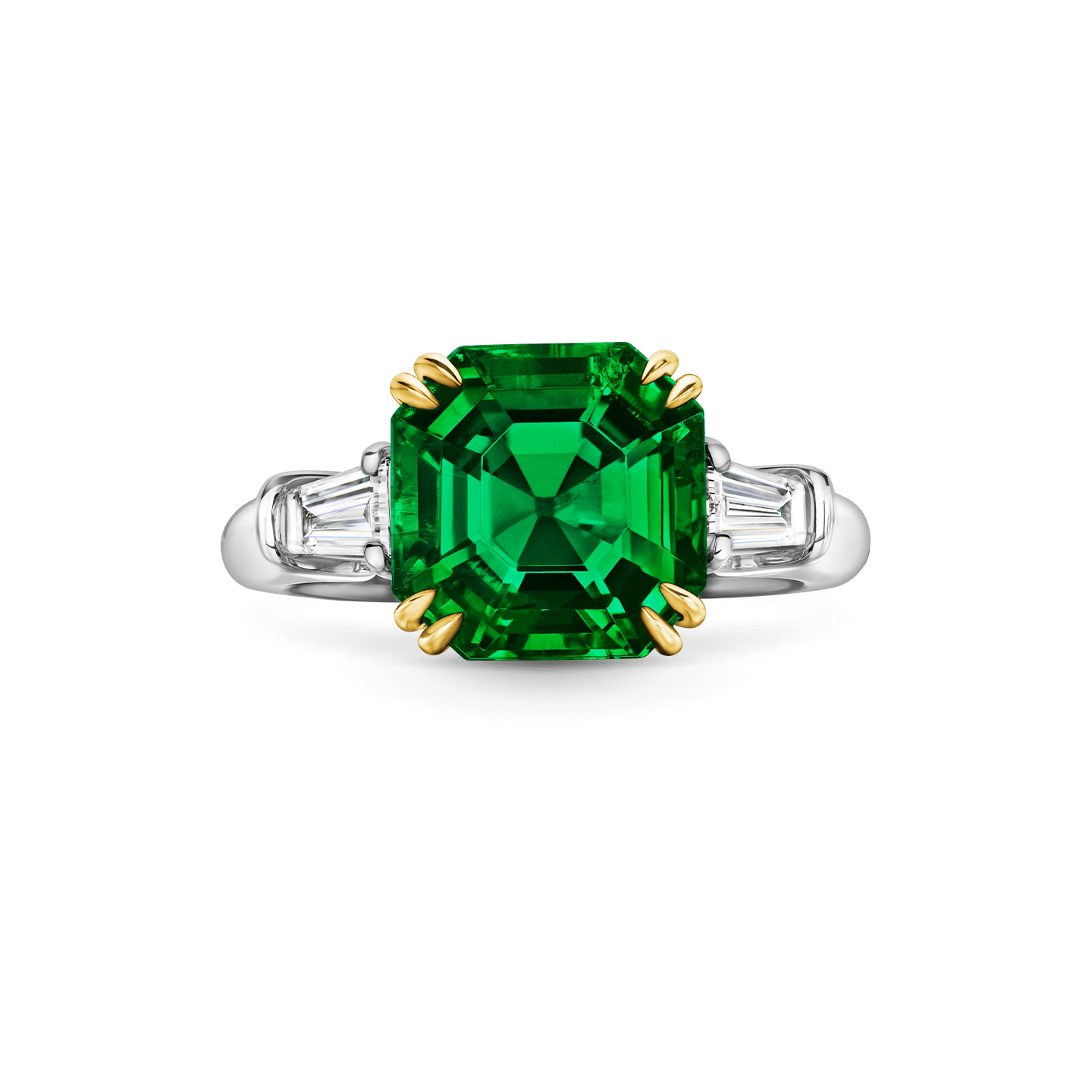 Front view of the Classic Winston Emerald-Cut Emerald Ring