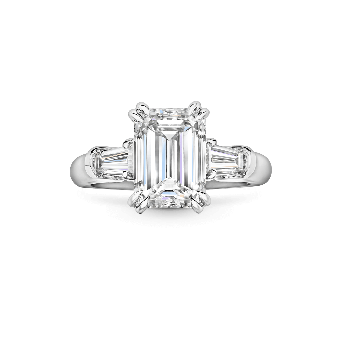 Front view of the Classic Winston Emerald-Cut Engagement Ring with Tapered Baguette Side Stones