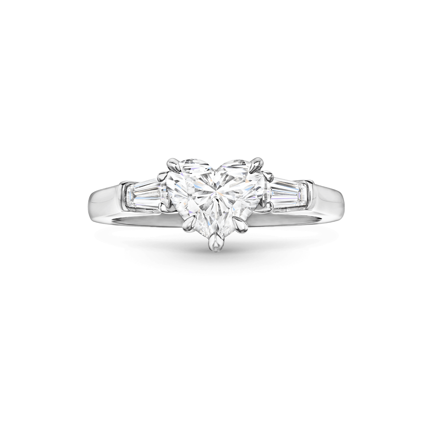 Front view of the Classic Winston Heart-Shaped Engagement Ring with Tapered Baguette Side Stones