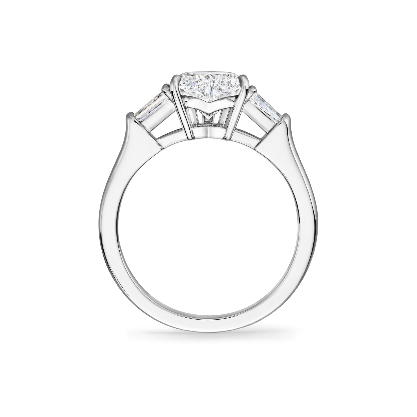 Side view of the Classic Winston Heart-Shaped Engagement Ring with Tapered Baguette Side Stones