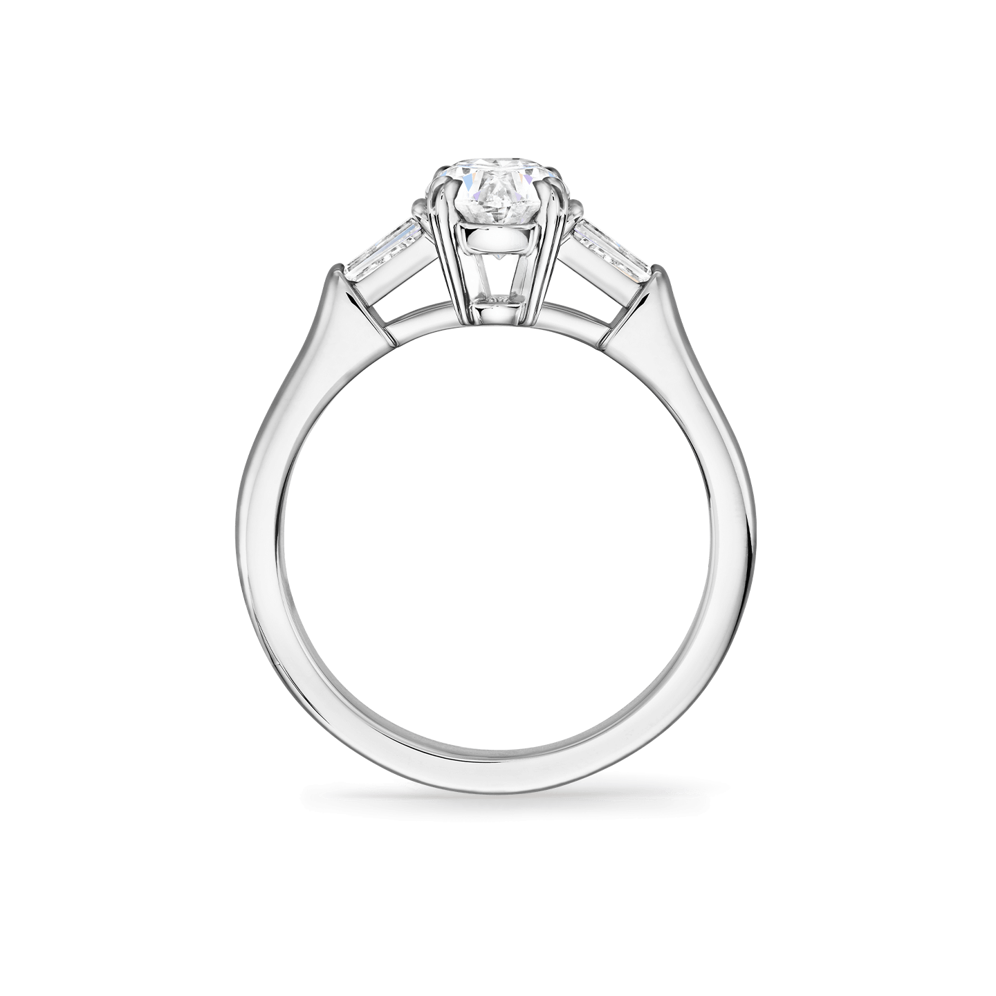 Side view of the Classic Winston Oval-Shaped Engagement Ring with Tapered Baguette Side Stones