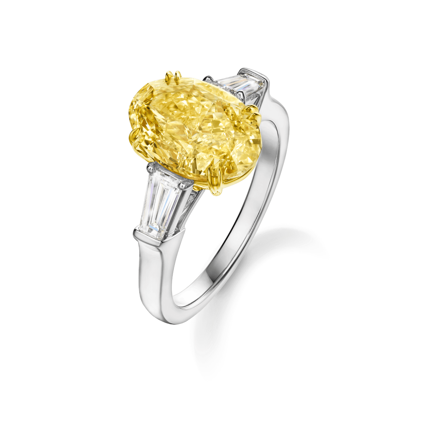 Angled view of the Classic Winston Oval-Shaped Yellow Diamond Ring