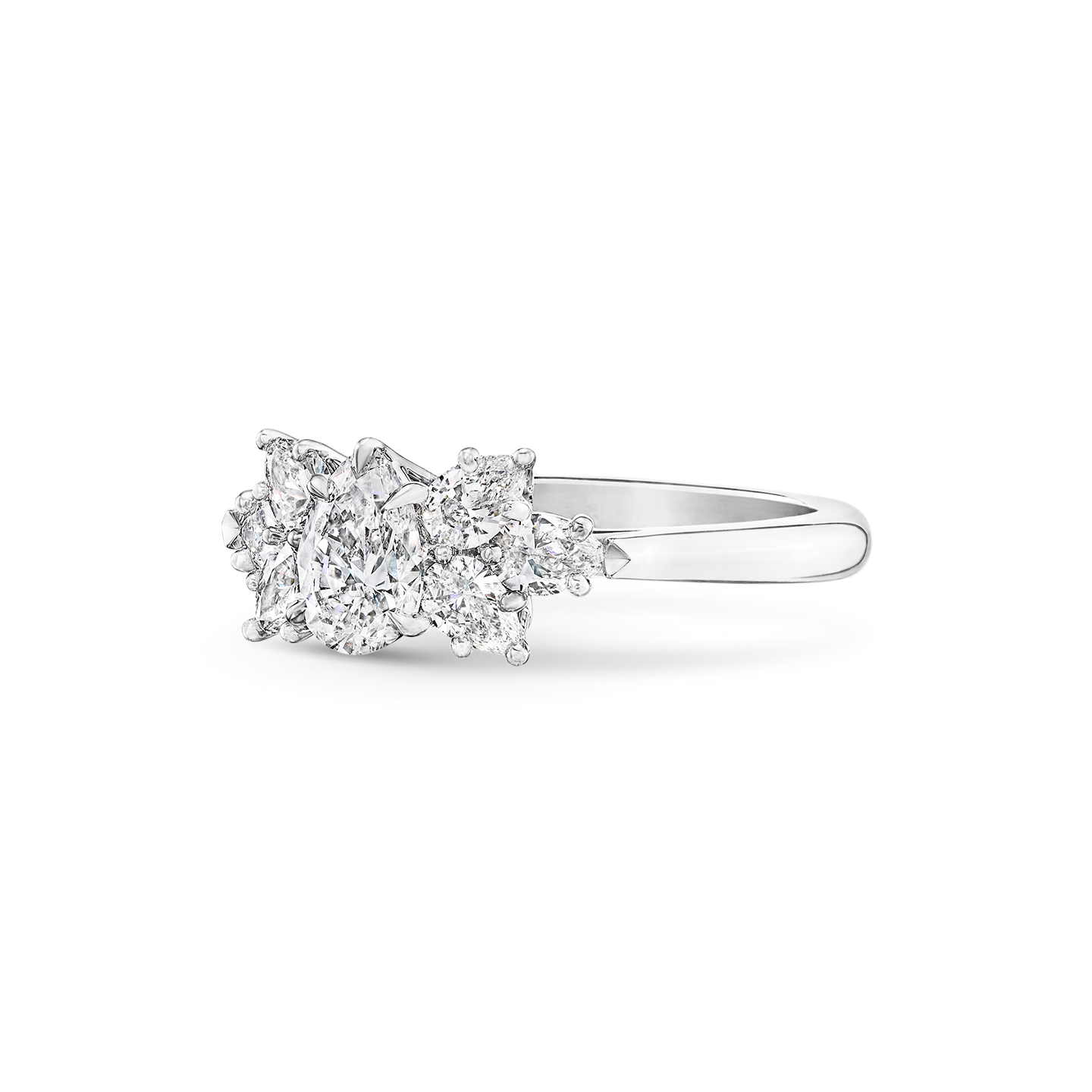 Angled view of the Pear-Shaped Cluster Diamond Engagement Ring