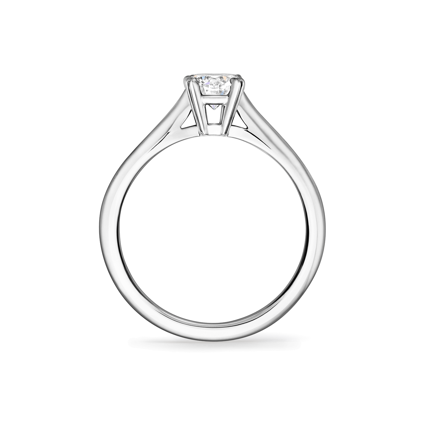 Solitaire圓形明亮式切工訂婚鑽戒側面視圖