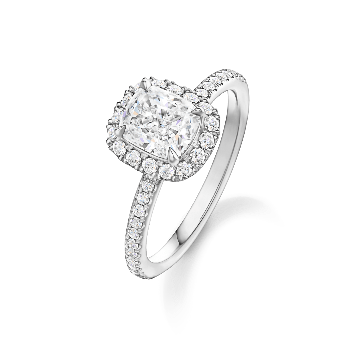 Angled view of the The One Cushion-Cut Diamond Micropavé Engagement Ring