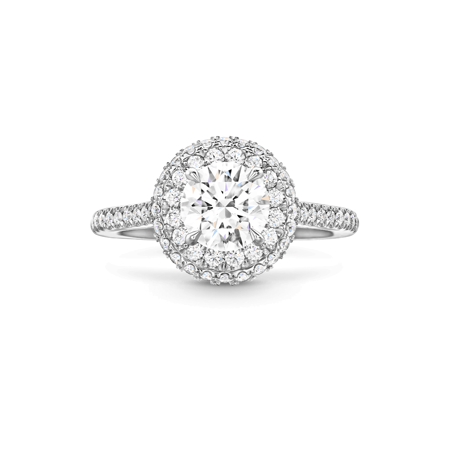 Front view of the The One Double Halo Micropavé Diamond Engagement Ring
