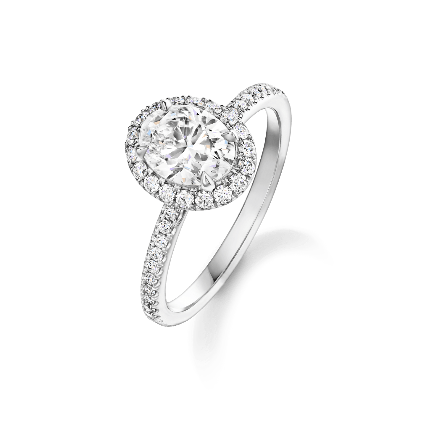 Angled view of the The One Oval-Shaped Diamond Micropavé Engagement Ring