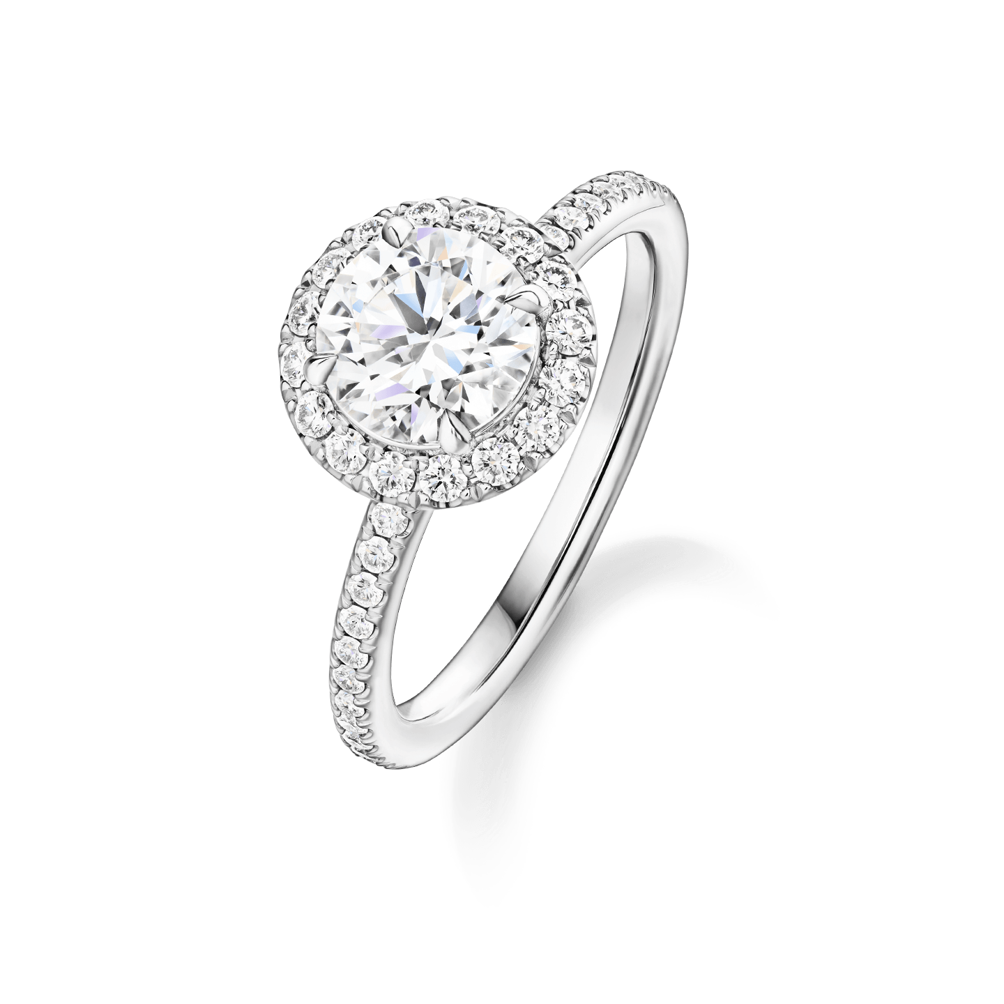 Angled view of the The One Round Brilliant Diamond Micropavé Engagement Ring